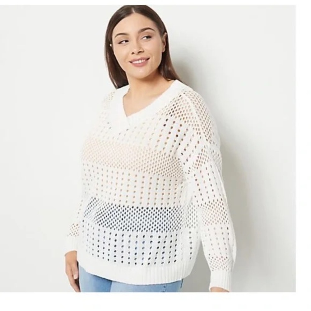GIRL WITH CURVES Pointelle Pullover Sweater A493097